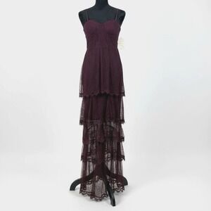 Altar'd State Maddie Lace Tiered Maxi Dress Small Burgundy Coquette Romantic NWT